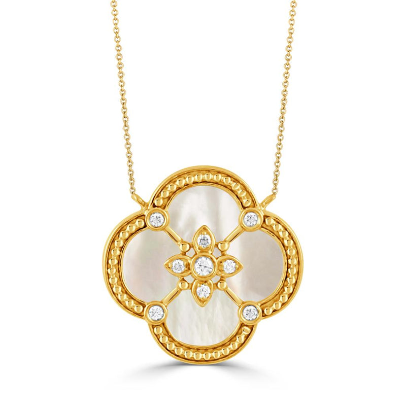 Doves 18k Yellow Gold Ravenna Collection Mother of Pearl and Diamond Pendant Necklace