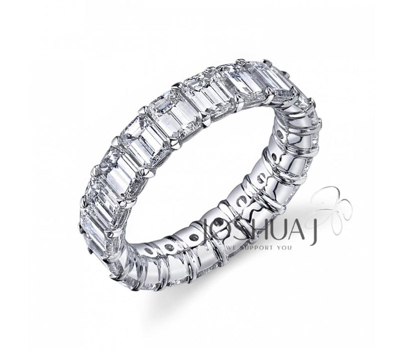 Davis Classics Women's 18k White Gold Emerald-Cut Diamond Eternity Band