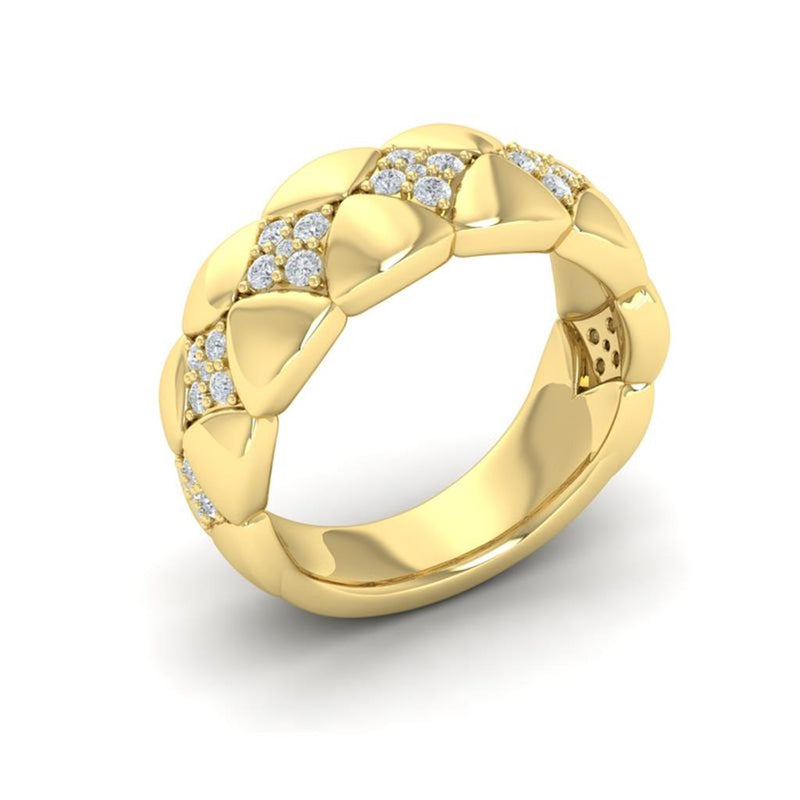 Vlora 14k Yellow Gold Estrella Collection Floral Quilt Motif Diamond Fashion Band