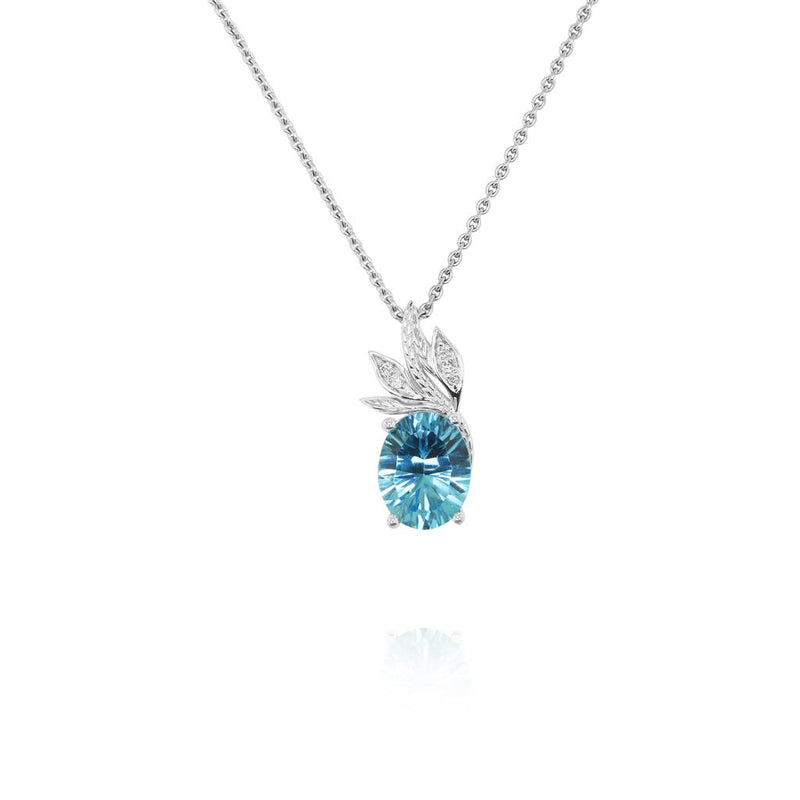 Yael 14k White Gold Floral Collection Swiss Blue Topaz and Diamond Pendant