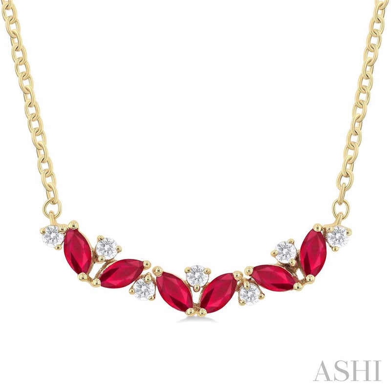 Davis Classics 14k Yellow Gold Contour Ruby and Diamond Bar Pendant Necklace