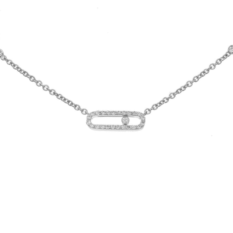 Davis Classics 18k White Gold Slide Station Diamond Pendant Necklace