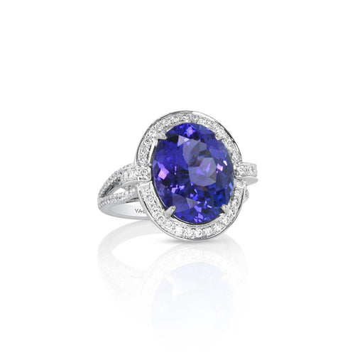 Yael 18k White Gold Tanzanite and Diamond Vintage Halo Ring