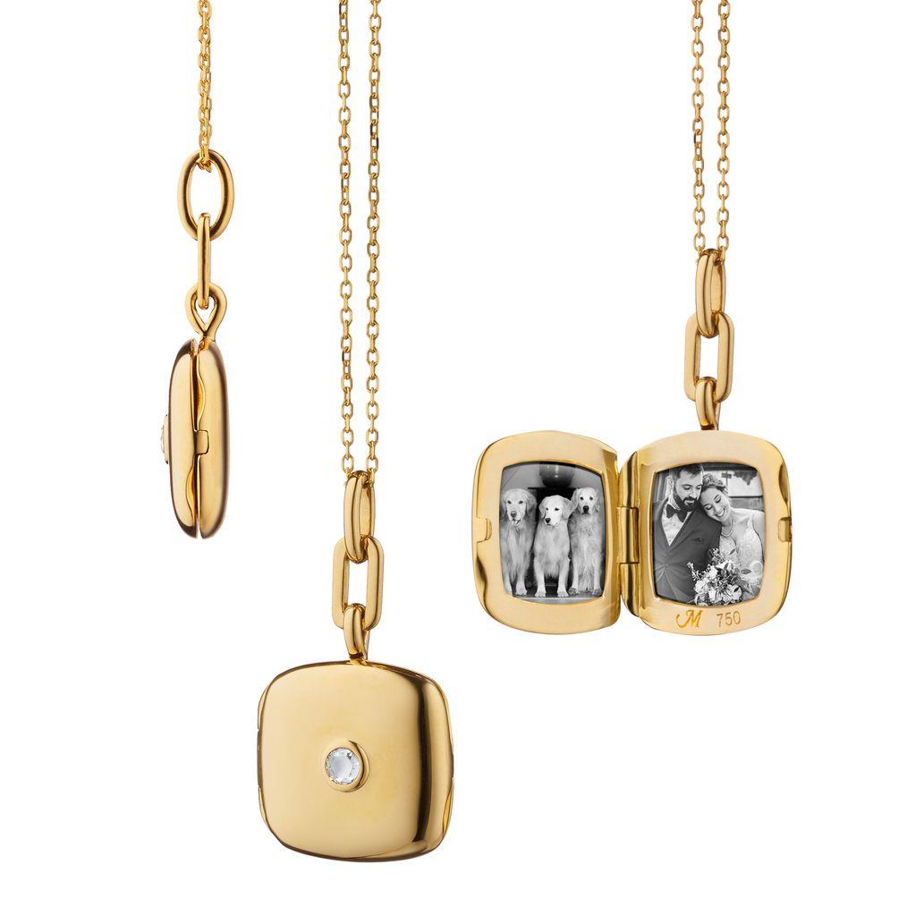Monica Rich Kosann Sterling Silver Slim Cushion Viv Diamond Locket Necklace