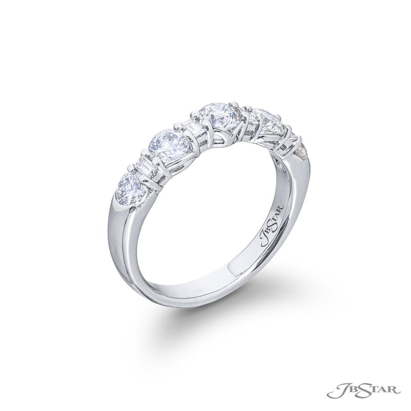 JB Star Women's Platinum Wedding Band with Round Brilliant and Baguette Cut Diamonds