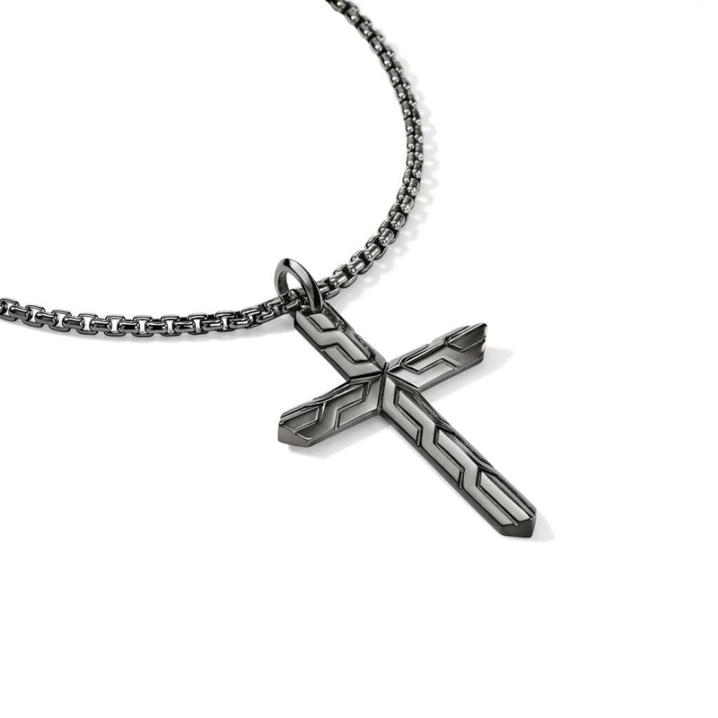 John Hardy Dark Sterling Silver Icon Cross Pendant Necklace