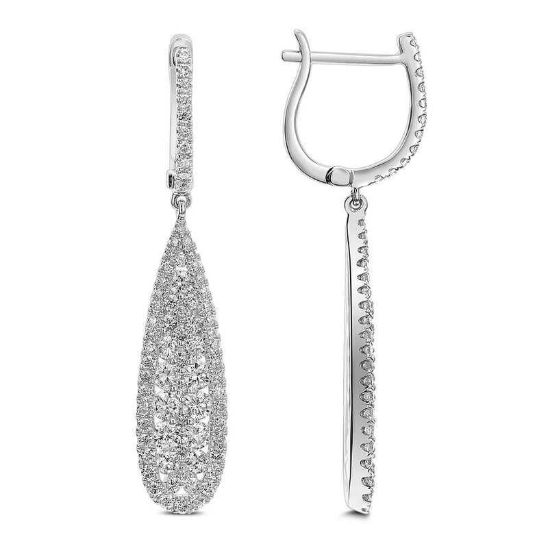 Davis Classics 18k White Gold Elongated Teardrop Diamond Dangle Hoop Earrings