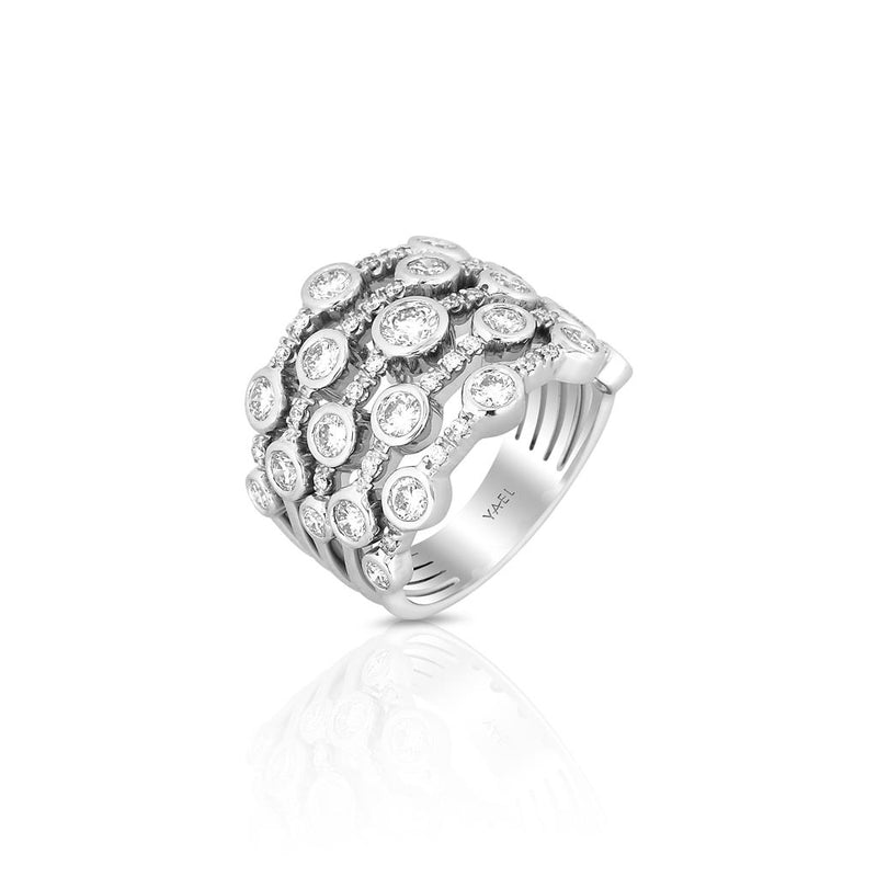 Yael 18k White Gold Multi-Row Bubble Design Diamond Fashion Ring