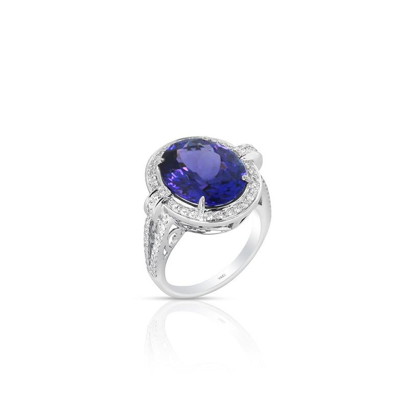 Yael 18k White Gold Tanzanite and Diamond Vintage Halo Ring