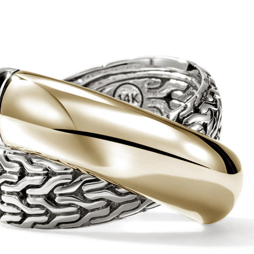 John Hardy 14k Yellow Gold and Sterling Silver Essential Crossover Ring