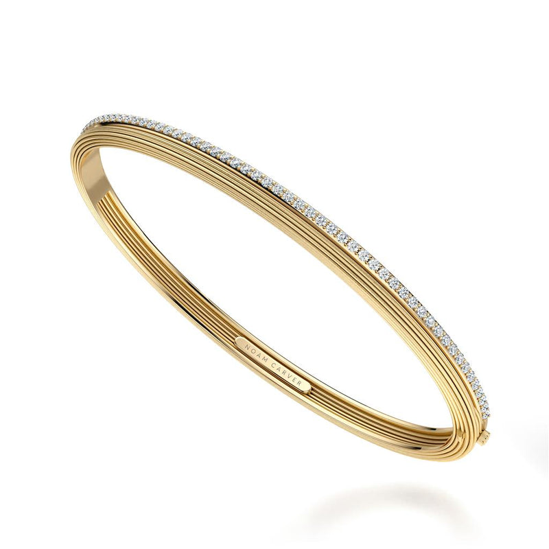Noam Carver 14k Yellow Gold Rae Collection Frosted Textured and High-Polished Line Design Diamond Bangle Bracelet
