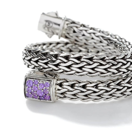John Hardy Sterling Silver Amethyst and Black Sapphire Reversible Icon Bracelet