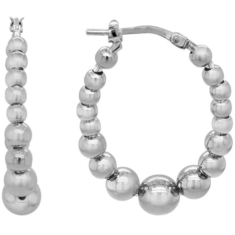 Davis Classics Sterling Silver Rhodium-Plated Bead Hoop Earrings