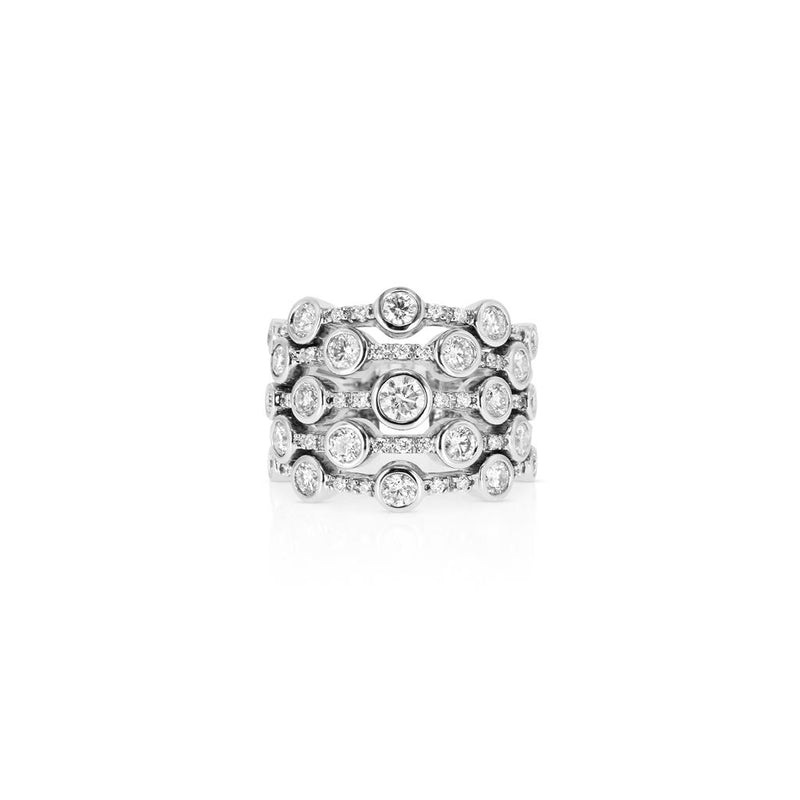 Yael 18k White Gold Multi-Row Bubble Design Diamond Fashion Ring