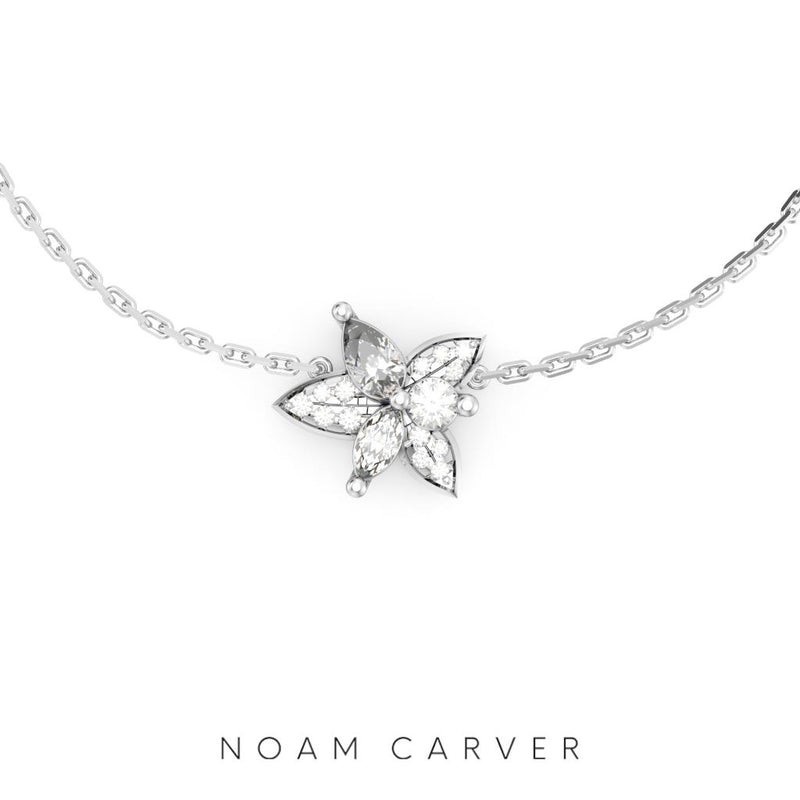 Noam Carver 14k White Gold Rae Collection High Polished Floral Diamond Pendant Necklace