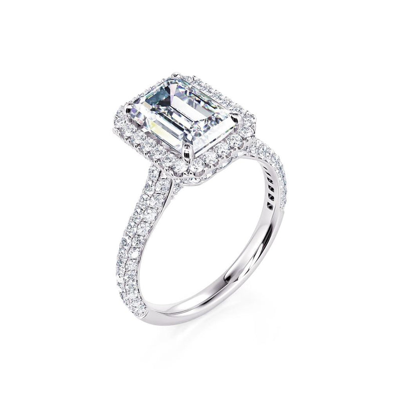 Davis Classics 18k White Gold Emerald-Cut Halo Design Setting
