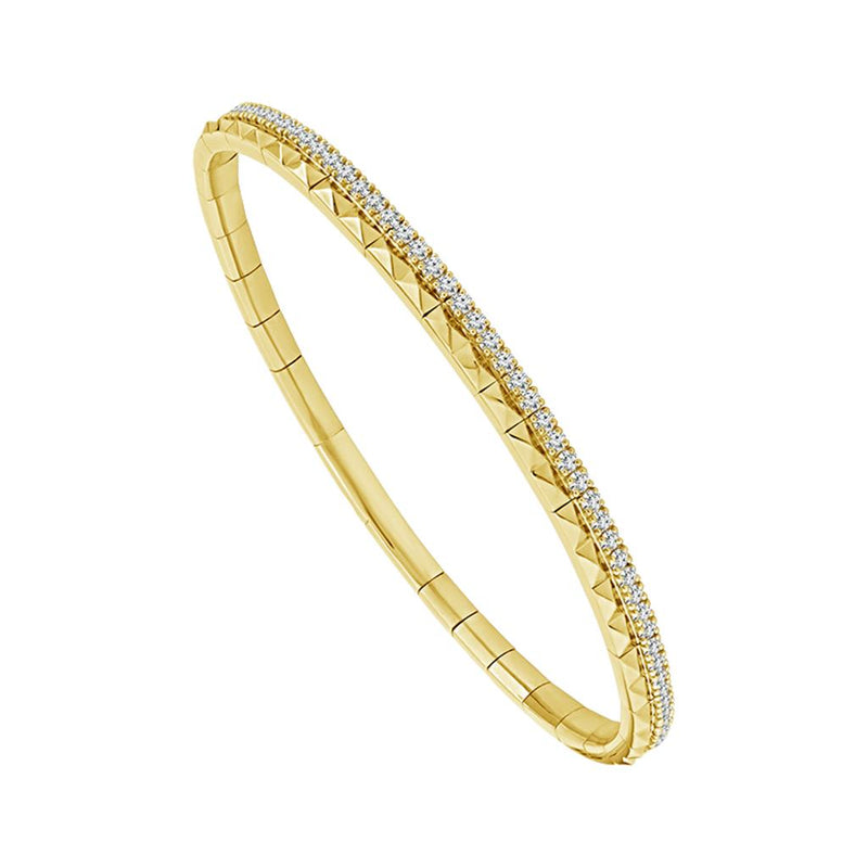 Davis Classics 14k Yellow Gold Flexie Collection Double Row Pyramid Diamond Bangle Bracelet