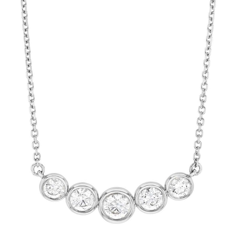 Davis Classics 14k White Gold Adjustable Curved Bar Design Diamond Pendant Necklace