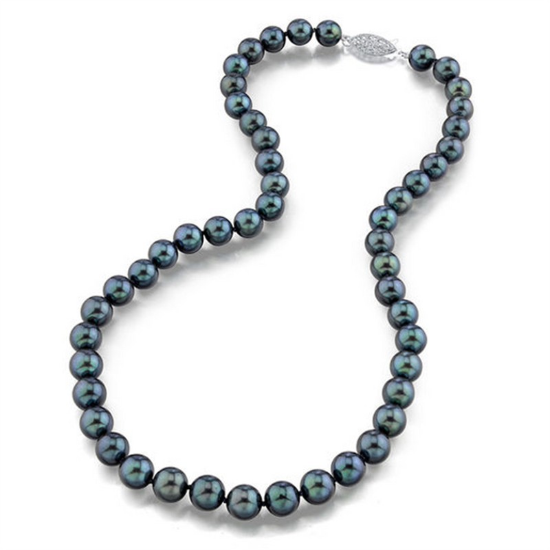 Davis Classics 18" Japanese Akoya Dyed Black Pearl Strand Necklace