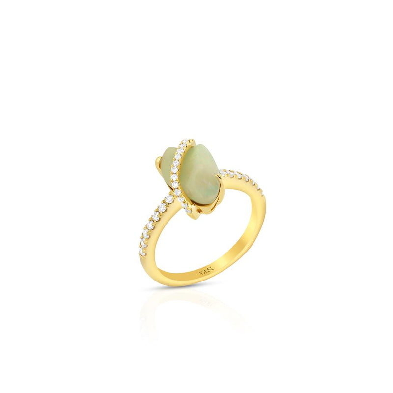 Yael 18k Yellow Gold Ethiopian White Opal and Diamond Fashion Ring