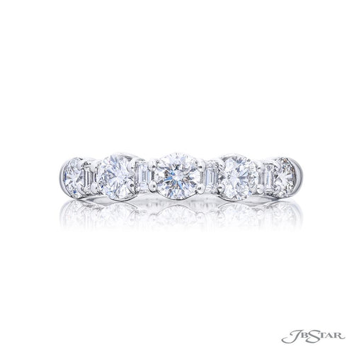 JB Star Women's Platinum Wedding Band with Round Brilliant and Baguette Cut Diamonds