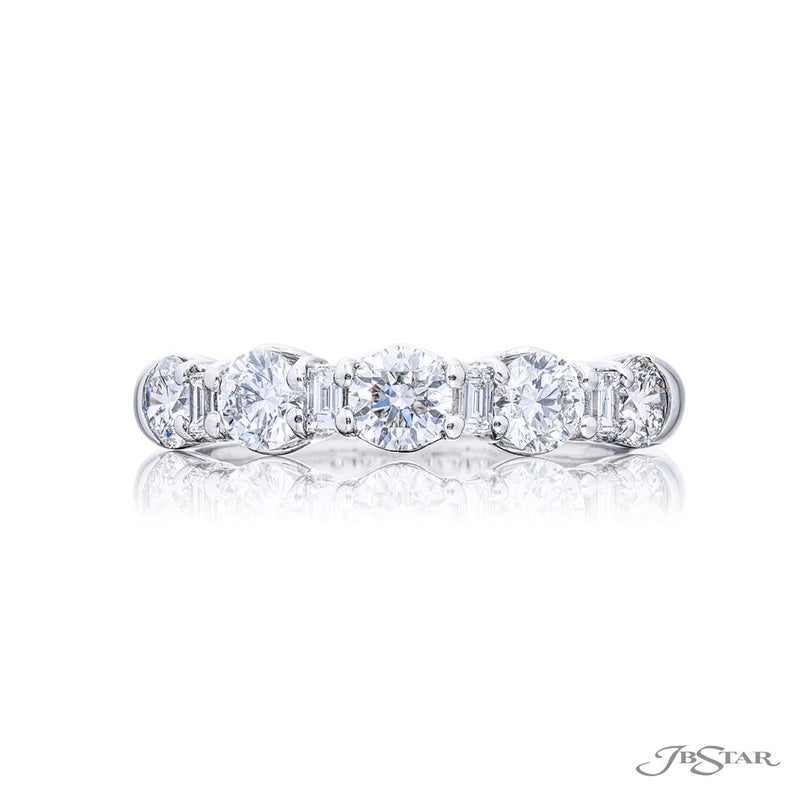 JB Star Women's Platinum Wedding Band with Round Brilliant and Baguette Cut Diamonds