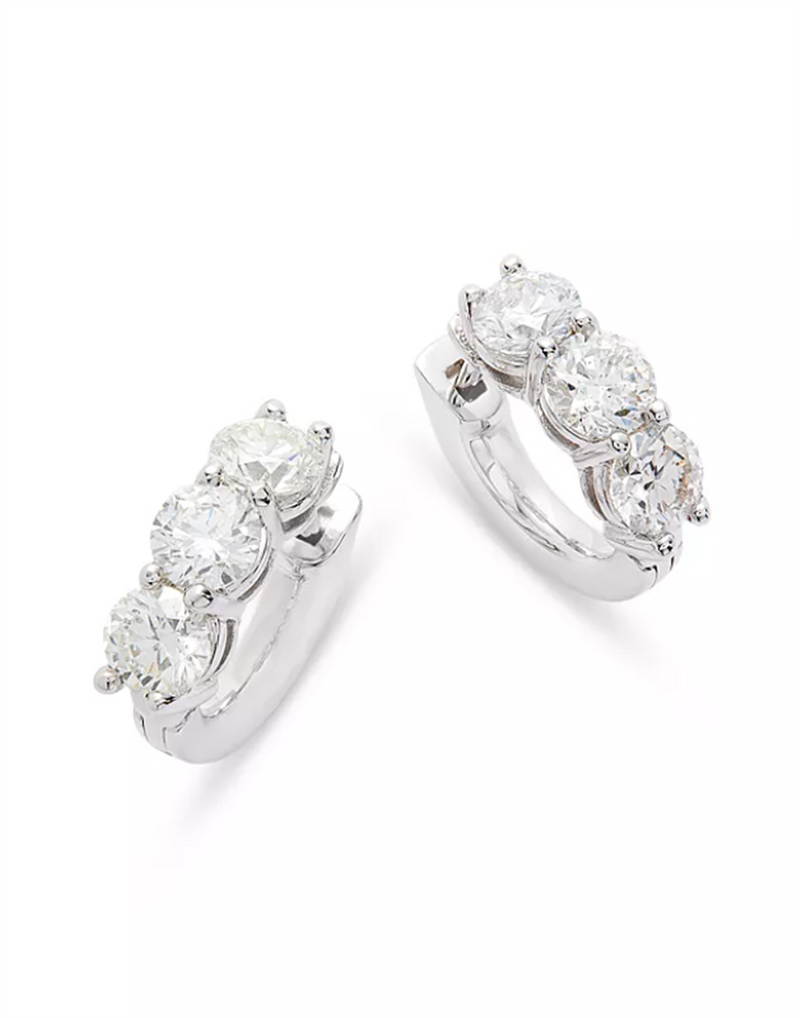 Davis Classics 14k White Gold Diamond Huggie Hoop Earrings