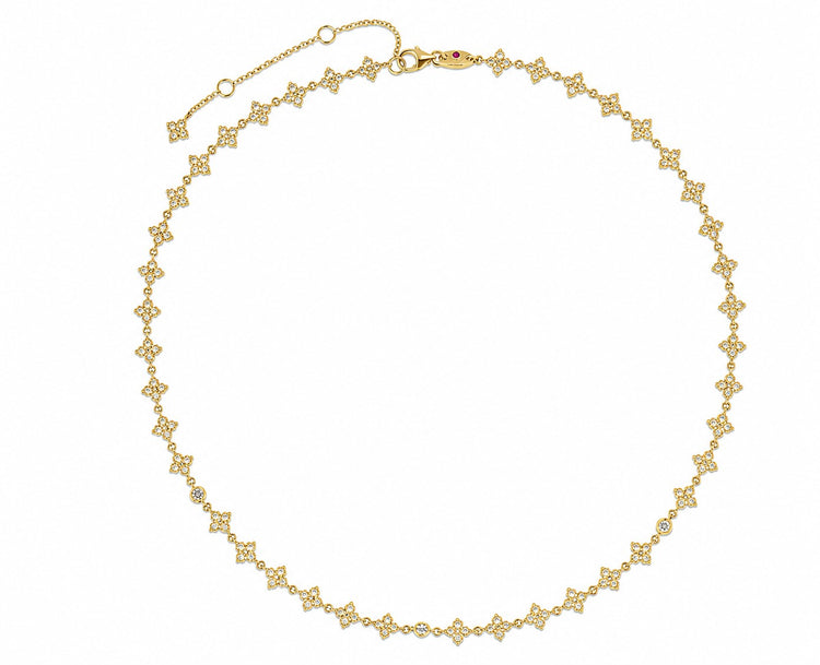 Roberto Coin 18k Yellow Gold Princess Flower Collection Diamond and Flower Link Necklace