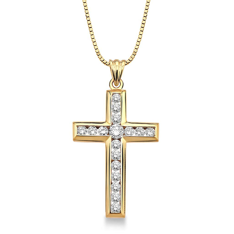 Davis Classics 14k Yellow Gold Diamond Cross Pendant Necklace