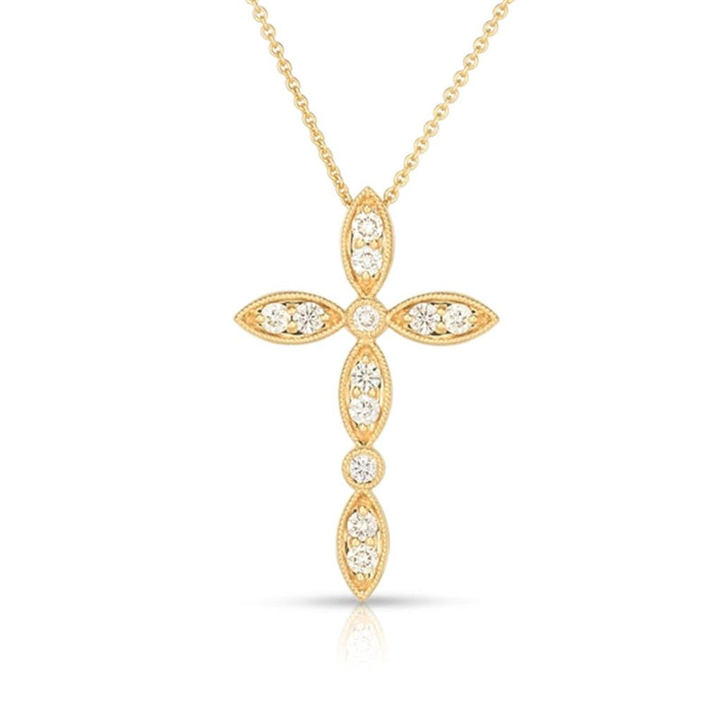 Davis Classics 14k Yellow Gold Marquise Diamond Cross Pendant Necklace
