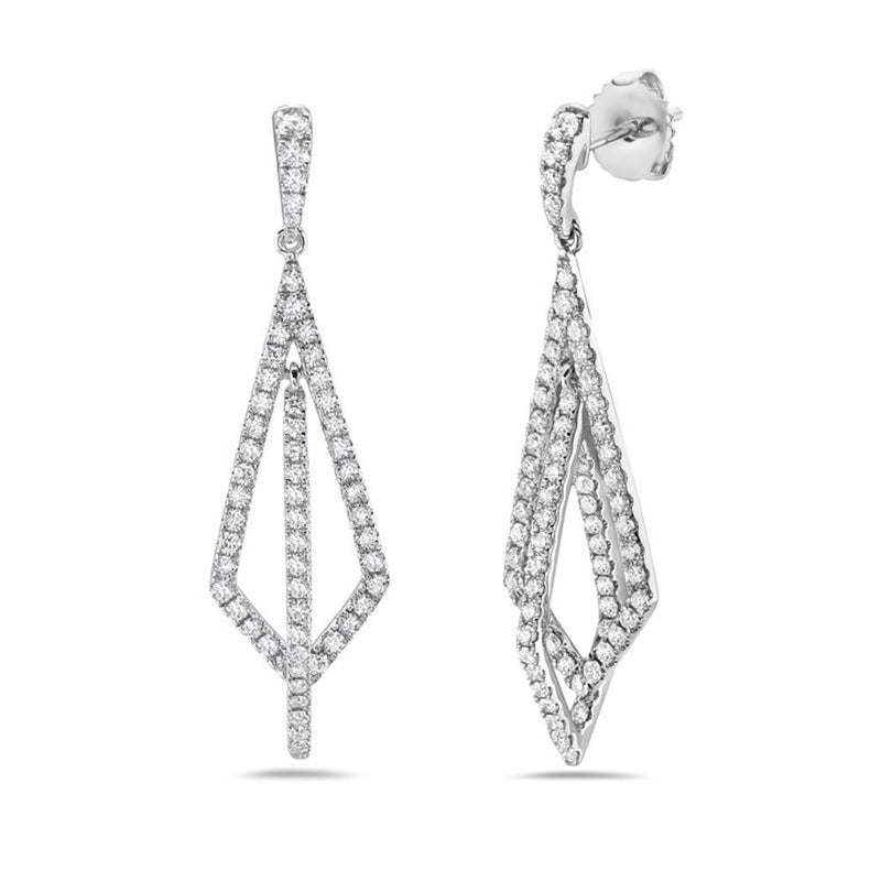Charles Krypell 18k White Gold Geometric Triangle Diamond Dangle Earrings