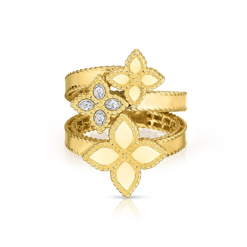 Roberto Coin 18k Yellow Gold Princess Flower Collection Bypass Floral Fashion Ring