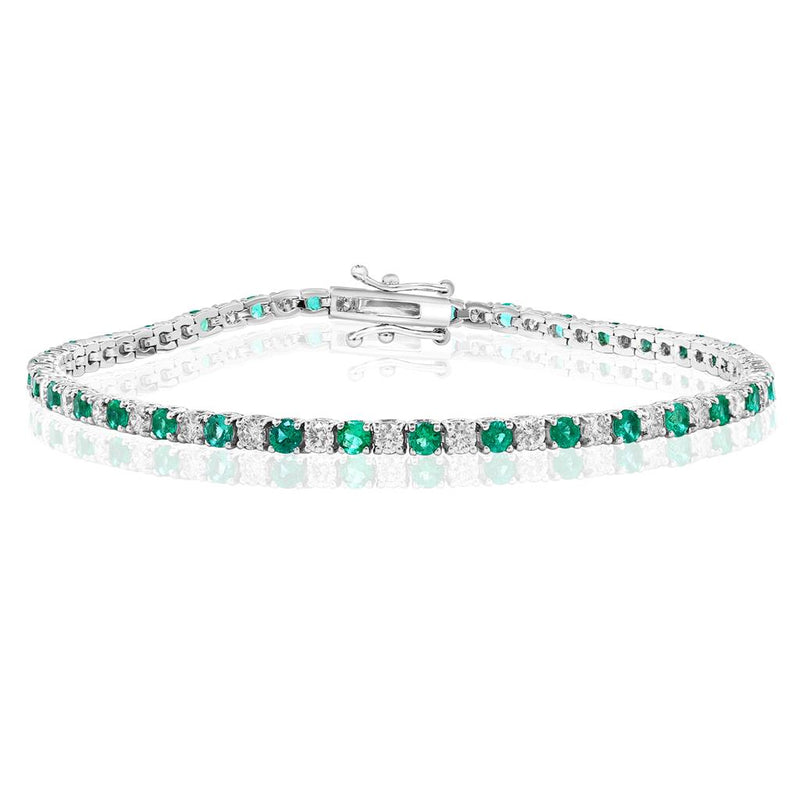 Davis Classics 14k White Gold Emerald and Diamond Tennis Bracelet