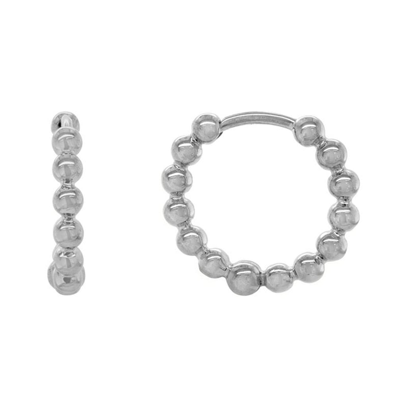 Davis Classics Sterling Silver Rhodium-Plated Bead Design Hoop Earrings
