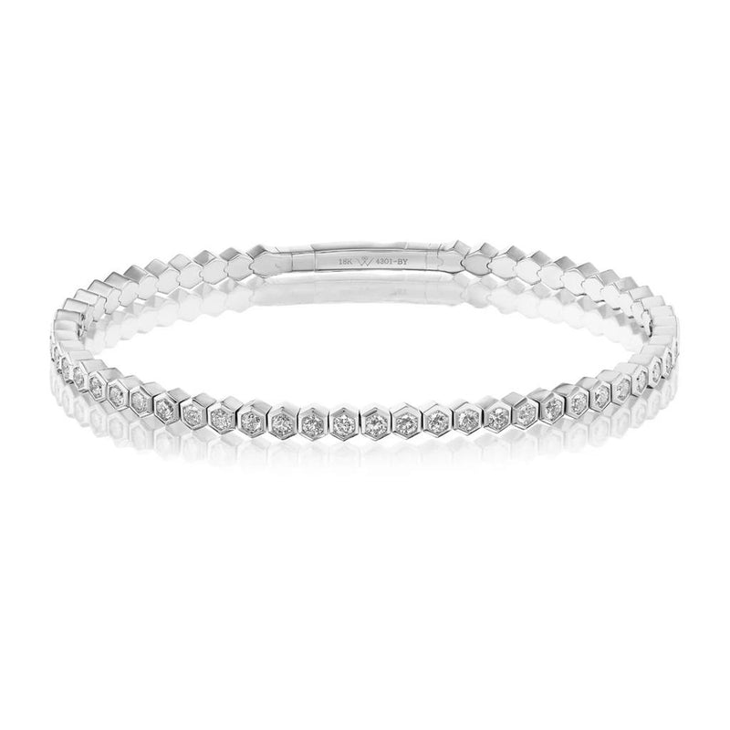 Davis Classics 18k White Gold Hexagon Flex Collection Diamond Bangle Bracelet