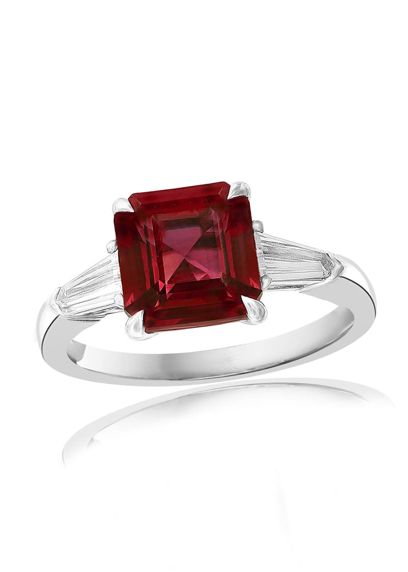 Davis Classics Platinum Three-Stone Madagascar Ruby and Diamond Ring