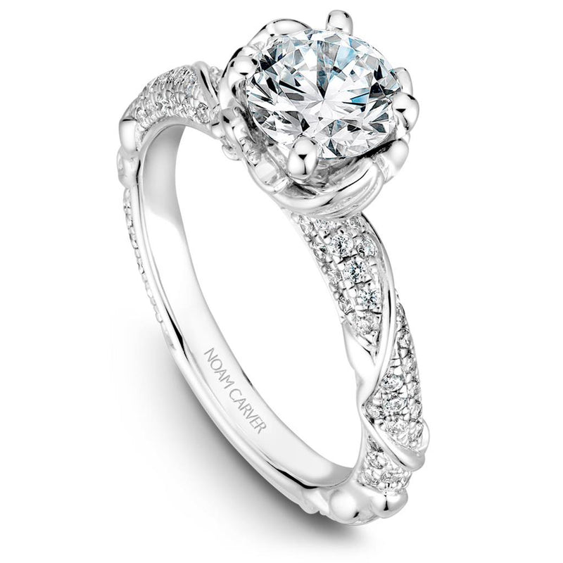 Noam Carver 14k White Gold Vintage Floral Design Semi Mount with Diamond Accents
