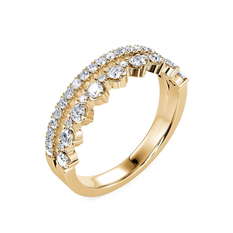 Davis Classics Women's 14k Yellow Gold Split Double Row Diamond Fashion Ring