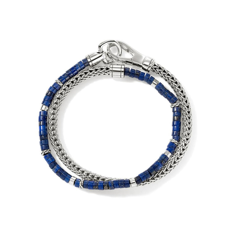 John Hardy Lapis Lazuli and Sterling Silver Heishi Chain Wrap Bracelet