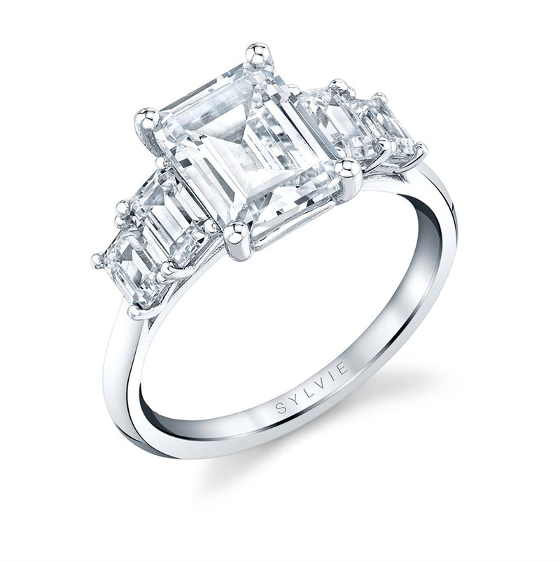 Sylvie 14k White Gold Emerald Cut Diamond Engagement Ring Setting