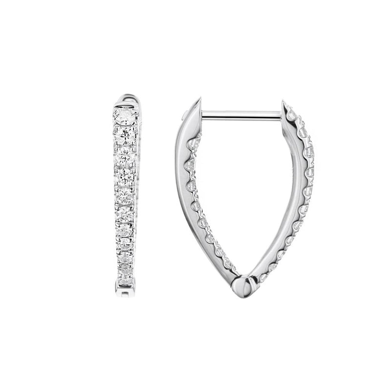 Davis Classics 18k White Gold In-and-Out V-Design Diamond Hoop Earrings