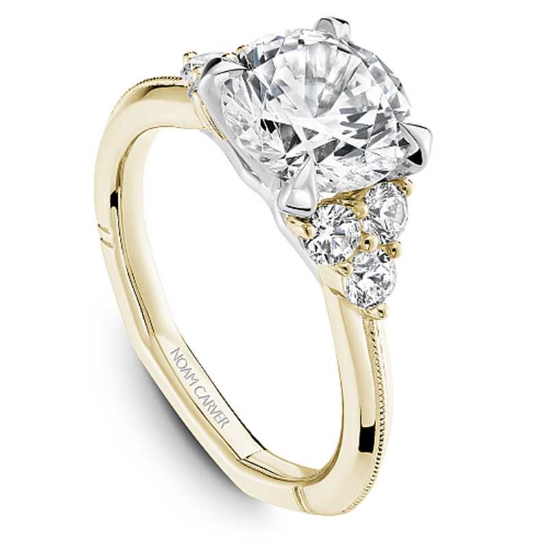 Noam Carver Floral Diamond Engagement Ring Setting in 14k White & Yellow Gold