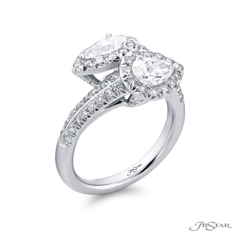 JB Star Platinum Double Row Bypass Engagement Ring with Pear Diamond Centers