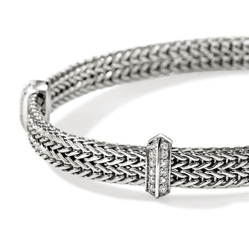 John Hardy Sterling Silver Icon Flat Chain Diamond Bracelet