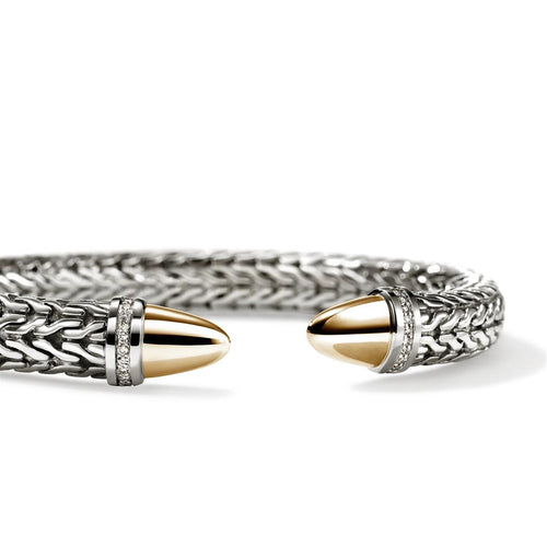 John Hardy Sterling Silver and 14k Yellow Gold Spear 50 Flex Diamond Cuff