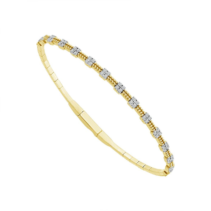 Davis Classics 14k Yellow Gold Flexie Collection Diamond Station Bangle Bracelet with Bead Detail