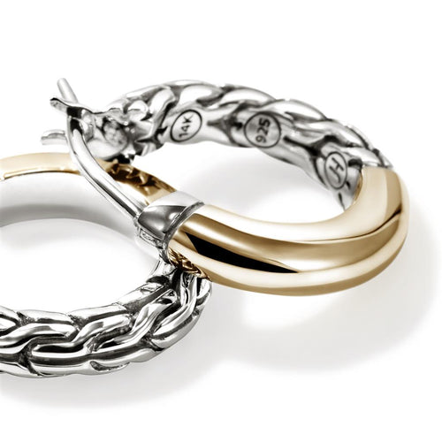 John Hardy 14k Yellow Gold and Sterling Silver Essential Crossover Hoop Earrings