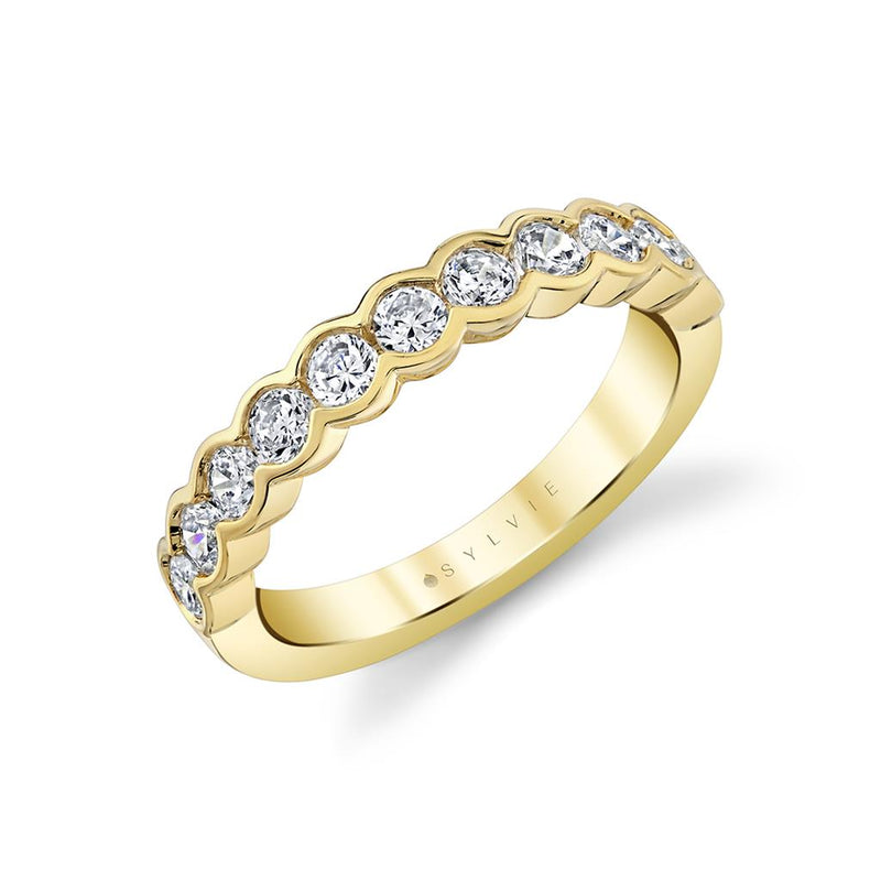 Sylvie Women's 14k Yellow Gold Half Bezel Diamond Band
