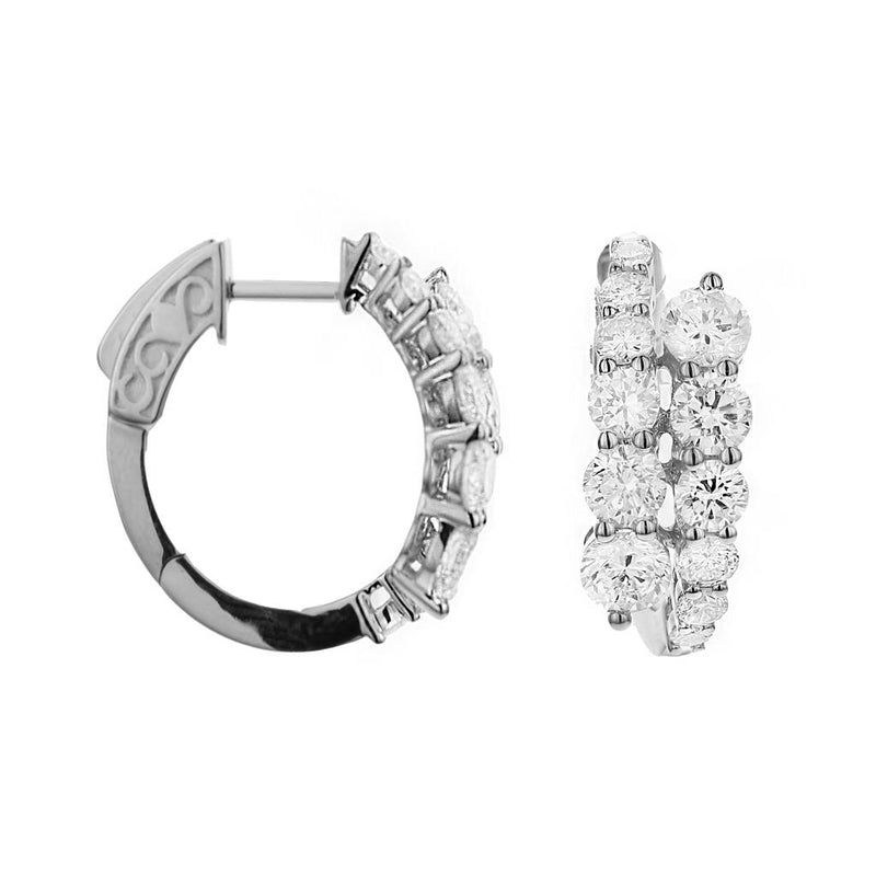 Davis Classics 18k White Gold Oval Bypass Diamond Hoop Earrings