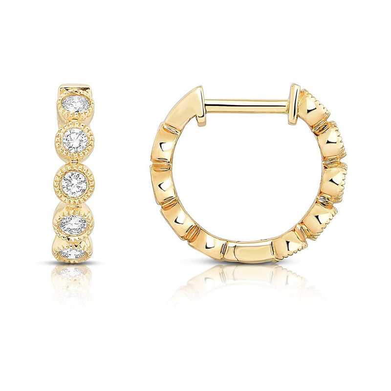 Davis Classics 14k Yellow Gold Diamond Hoop Earrings